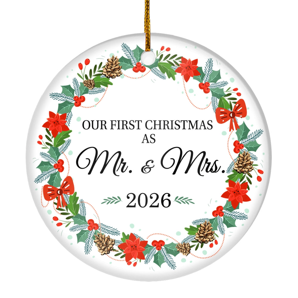 2025 Our First Christmas As Mr And Mrs Gift Flower For Wedding Newlywed Couple 2025 Christmas Tree Ornament | siriusteestore