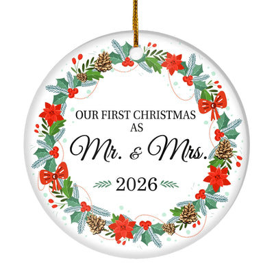 2025 Our First Christmas As Mr And Mrs Gift Flower For Wedding Newlywed Couple 2025 Christmas Tree Ornament | siriusteestore