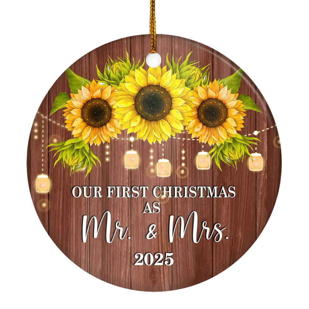 2025 Our First Christmas As Mr And Mrs Gift Sunflower For Wedding Newlywed Couple 2025 Christmas Tree Ornament | siriusteestore