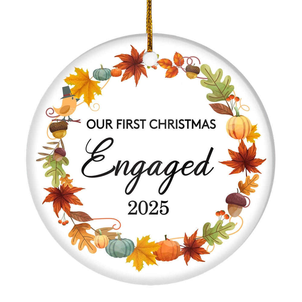 2025 Our First Christmas Engaged Just Married Autumn Leaf Gift For Wedding Newlywed Couple 2025 Christmas Tree Ornament | siriusteestore