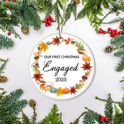 2025 Our First Christmas Engaged Just Married Autumn Leaf Gift For Wedding Newlywed Couple 2025 Christmas Tree Ornament | siriusteestore