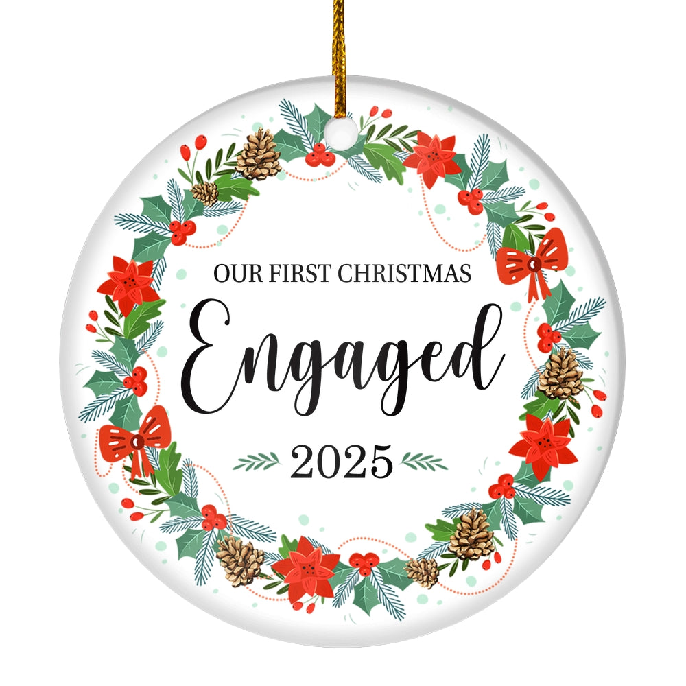 2025 Our First Christmas Engaged Just Married Christmas Flower Gift For Wedding Newlywed Couple 2025 Christmas Tree Ornament | siriusteestore