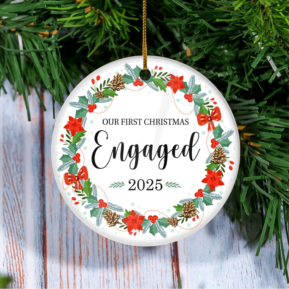 2025 Our First Christmas Engaged Just Married Christmas Flower Gift For Wedding Newlywed Couple 2025 Christmas Tree Ornament | siriusteestore