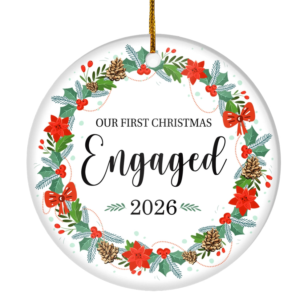 2025 Our First Christmas Engaged Just Married Flower Gift For Wedding Newlywed Couple 2025 Christmas Tree Ornament | siriusteestore