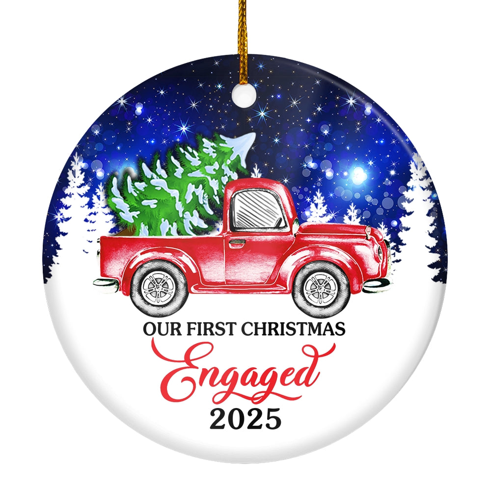 2025 Our First Christmas Engaged Just Married Red Truck Tree For Wedding Newlywed Couple 2025 Christmas Tree Ornament | siriusteestore