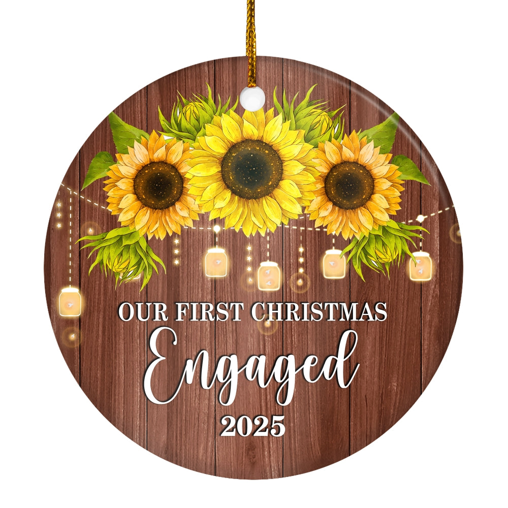 2025 Our First Christmas Engaged Just Married Sunflower Gift For Wedding Newlywed Couple 2025 Christmas Tree Ornament | siriusteestore