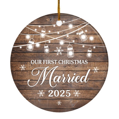 2025 Our First Christmas Married Mr And Mrs Gift Brown For Wedding Newlywed Couple 2025 Christmas Tree Ornament | siriusteestore