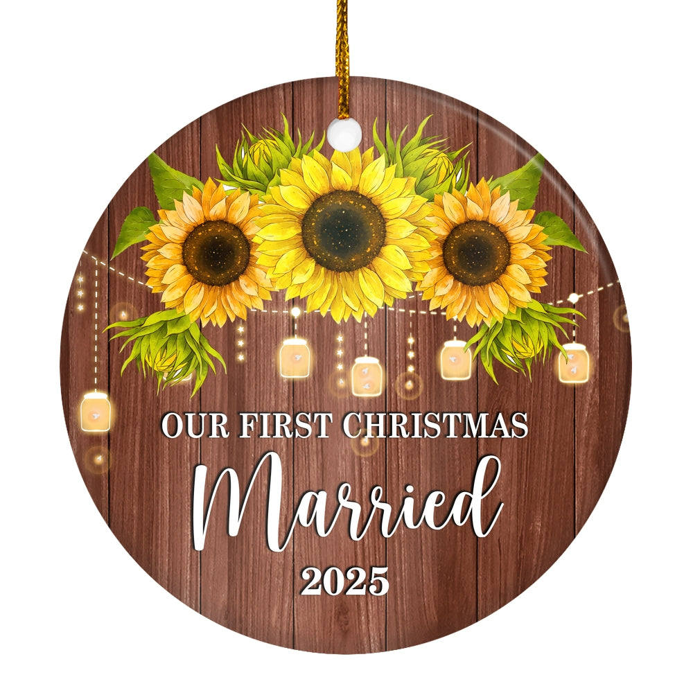 2025 Our First Christmas Married Mr And Mrs Gift Sunflower For Wedding Newlywed Couple 2025 Christmas Tree Ornament | siriusteestore