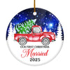 2025 Our First Christmas Married Mr And Mrs Red Truck Tree For Wedding Newlywed Couple 2025 Christmas Tree Ornament | siriusteestore