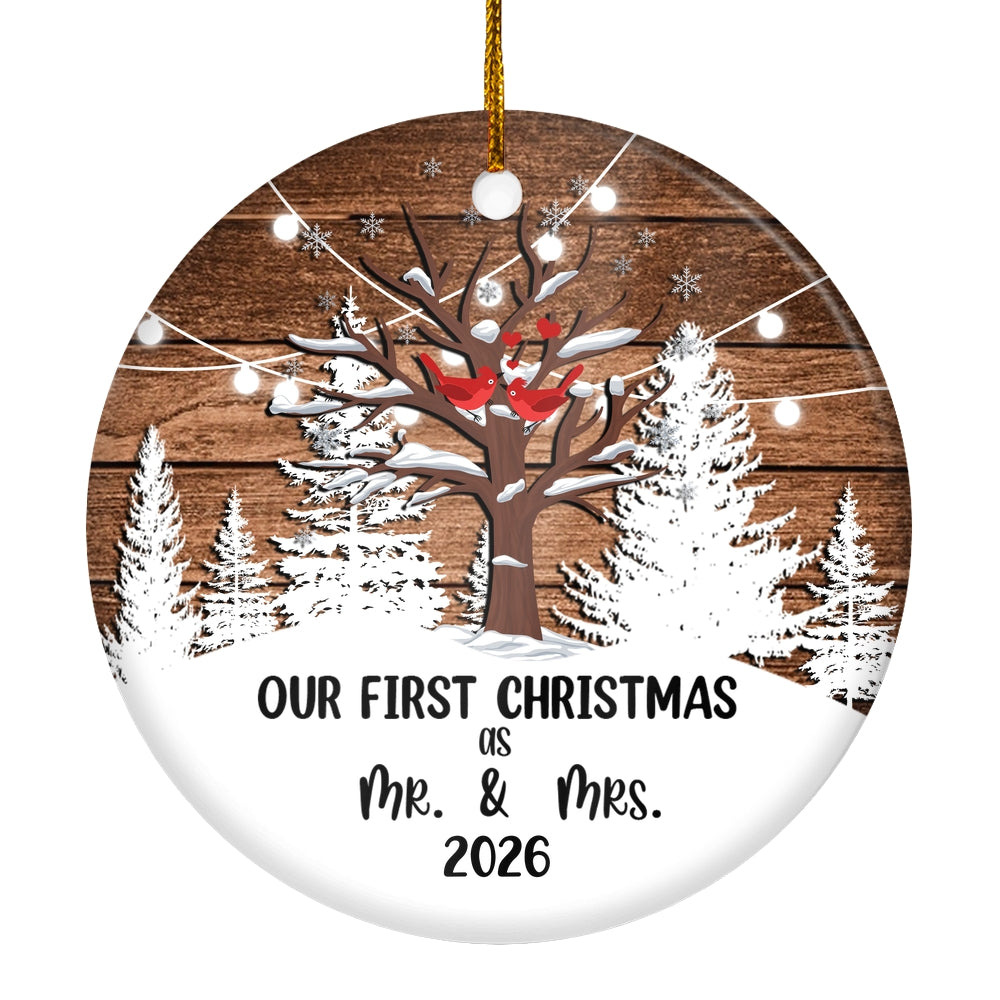2025 Our First Christmas as Mr & Mrs Christmas Tree Couple Birds Ornament Snow Wedding Gift Newlywed Decoration Tree Ornament | siriusteestore