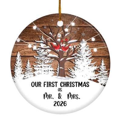 2025 Our First Christmas as Mr & Mrs Christmas Tree Couple Birds Ornament Snow Wedding Gift Newlywed Decoration Tree Ornament | siriusteestore