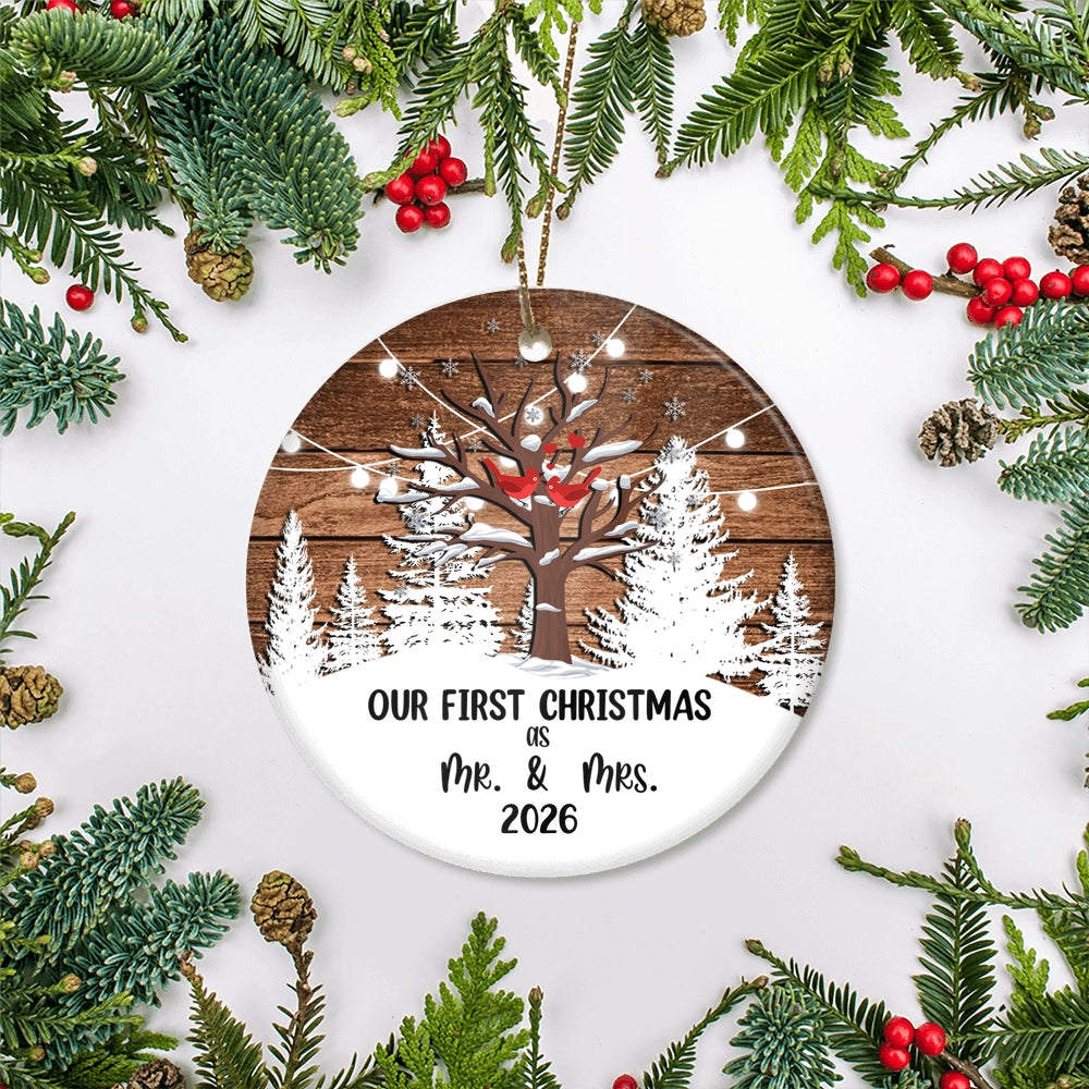 2025 Our First Christmas as Mr & Mrs Christmas Tree Couple Birds Ornament Snow Wedding Gift Newlywed Decoration Tree Ornament | siriusteestore