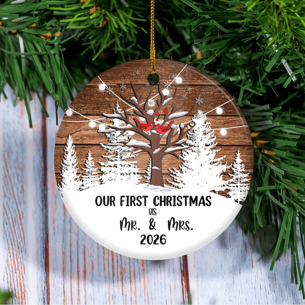 2025 Our First Christmas as Mr & Mrs Christmas Tree Couple Birds Ornament Snow Wedding Gift Newlywed Decoration Tree Ornament | siriusteestore