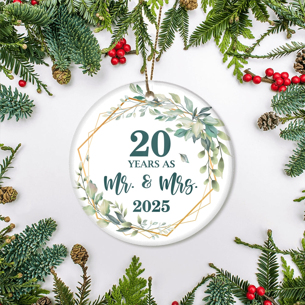 20th Anniversary Wedding Ornament Married 20 Years As Mr and Mrs For Couples Christmas Husband Wife Wedding Gift Holiday Decoration Christmas Tree Ornament | siriusteestore