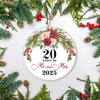 20th Wedding Anniversary 20 Years As Mr & Mrs 2025 Christmas Ornaments Gifts For Couples Husband Wife Holiday Decoration Christmas Tree Ornament | siriusteestore
