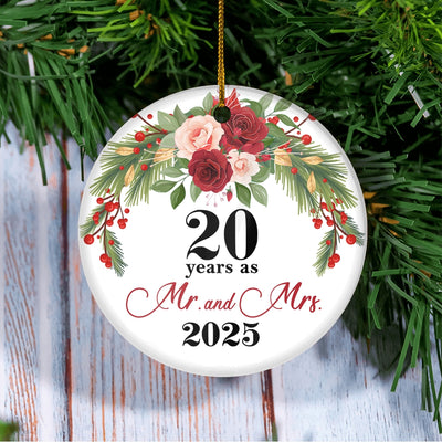 20th Wedding Anniversary 20 Years As Mr & Mrs 2025 Christmas Ornaments Gifts For Couples Husband Wife Holiday Decoration Christmas Tree Ornament | siriusteestore