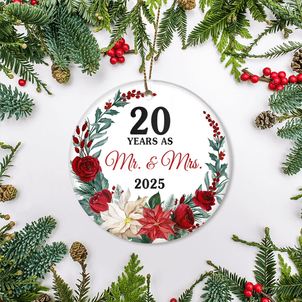 20th Wedding Anniversary Ornament Married 20 Years As Mr and Mrs For Couples Christmas Husband Wife Wedding Gift Holiday Decoration Christmas Tree Ornament | siriusteestore
