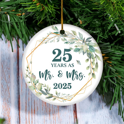 25th Anniversary Wedding Ornament Married 25 Years As Mr and Mrs For Couples Christmas Husband Wife Wedding Gift Holiday Decoration Christmas Tree Ornament | siriusteestore