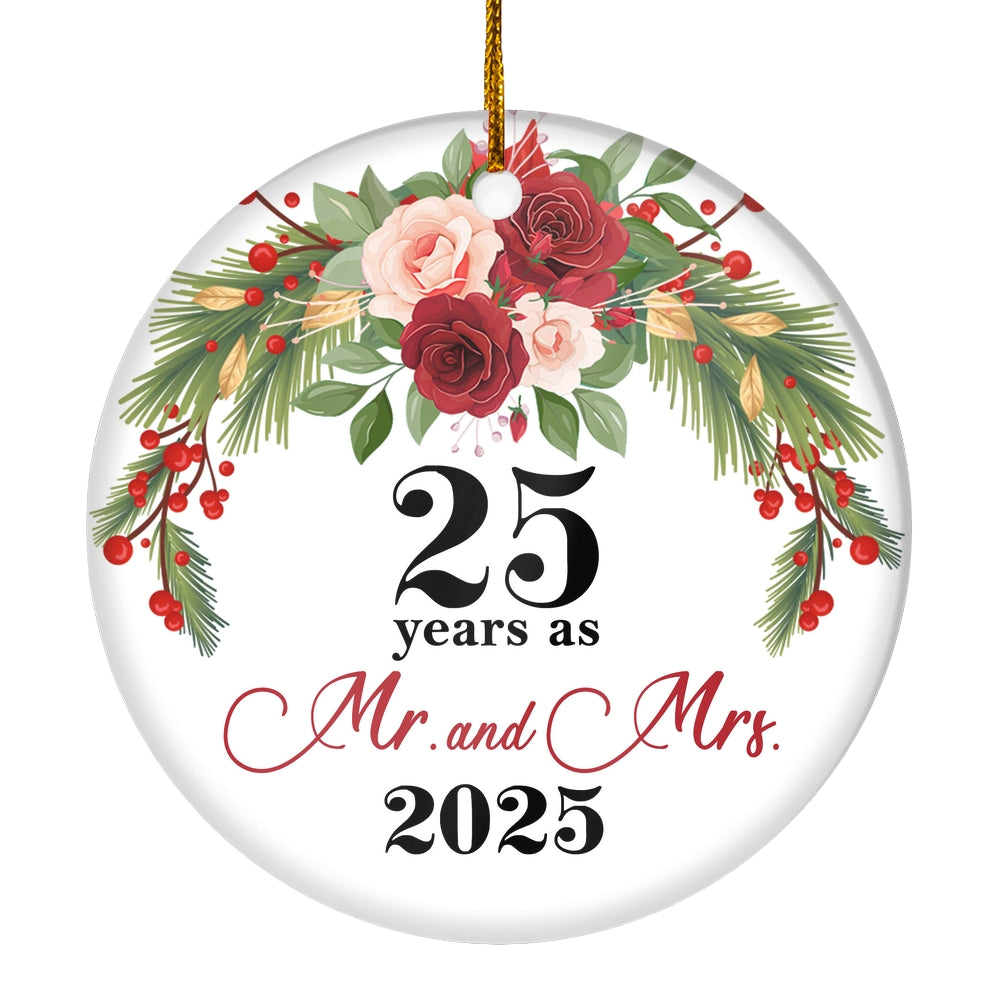 25th Wedding Anniversary 25 Years As Mr & Mrs 2025 Christmas Ornaments Gifts For Couples Husband Wife Holiday Decoration Christmas Tree Ornament | siriusteestore
