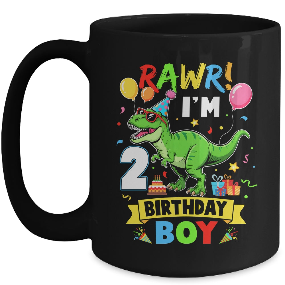 2 Years Old Boy 2nd Birthday Boy T Rex Dinosaur Mug | siriusteestore