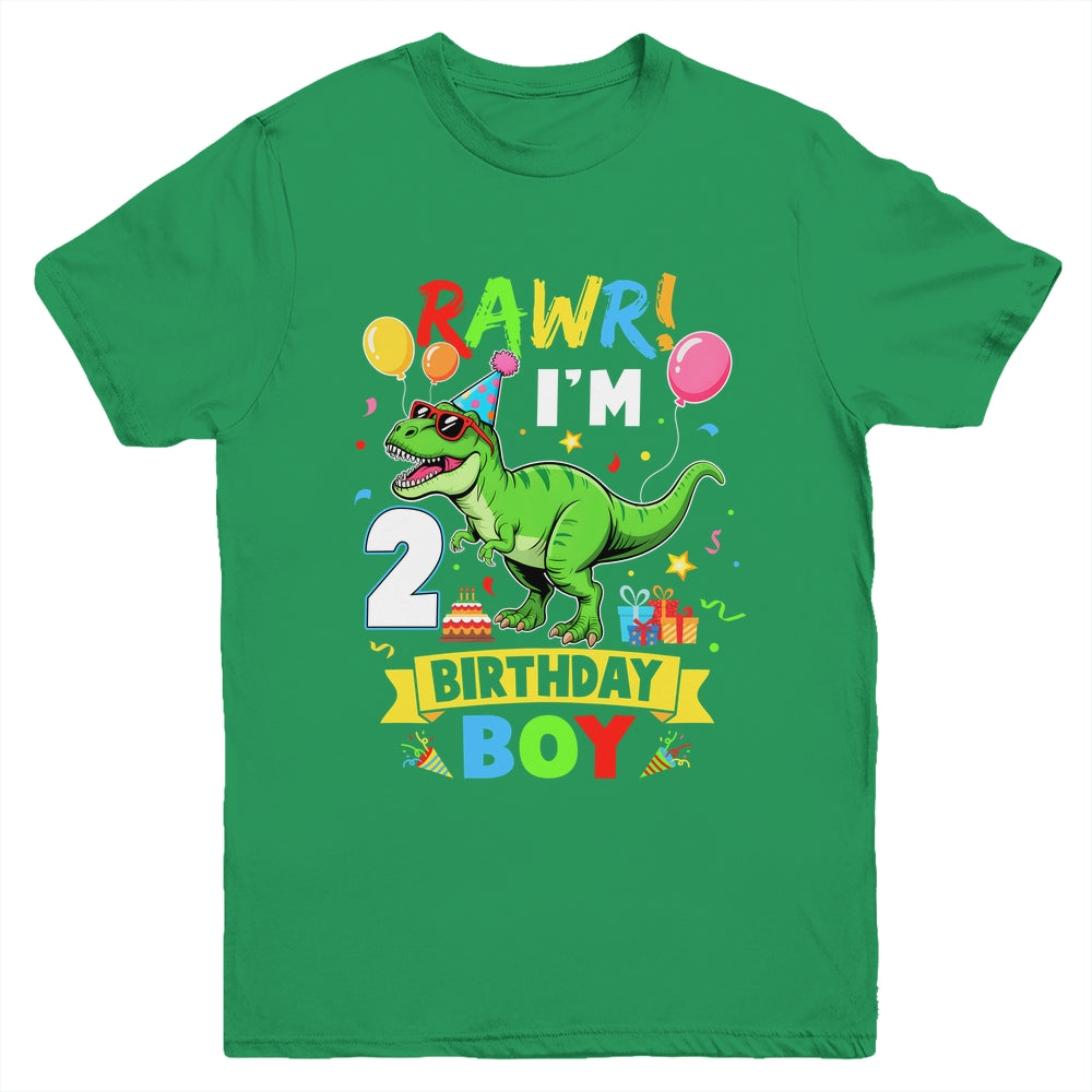 2 Years Old Boy 2nd Birthday Boy T Rex Dinosaur Youth Shirt | siriusteestore