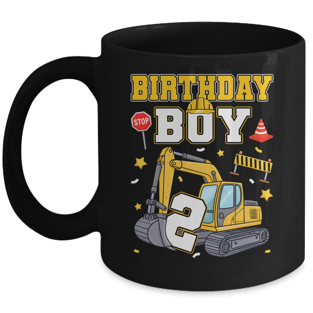 2nd Birthday Boy 2 Years Old Excavator Three Decorations Mug | siriusteestore