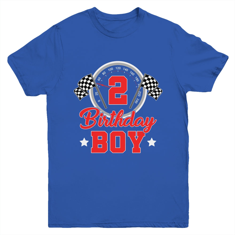 2nd Birthday Boy Race Car Birthday Racing Car Flag Youth Shirt | siriusteestore
