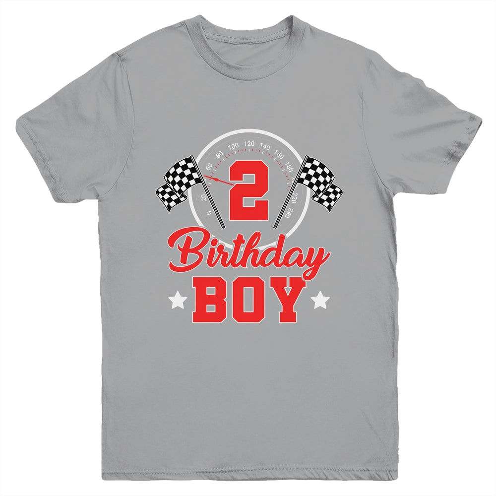 2nd Birthday Boy Race Car Birthday Racing Car Flag Youth Shirt | siriusteestore
