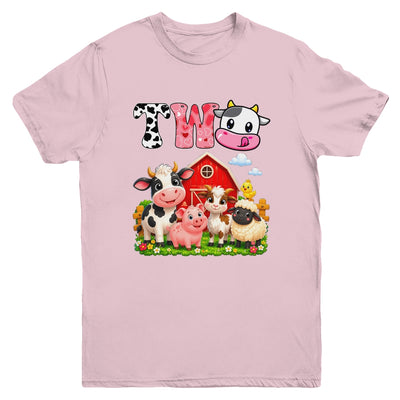 2nd Birthday Two Years Old Farm Theme Party Cow Birthday Youth Shirt | siriusteestore