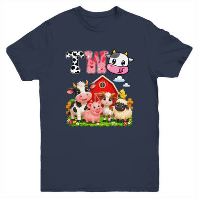 2nd Birthday Two Years Old Farm Theme Party Cow Birthday Youth Shirt | siriusteestore