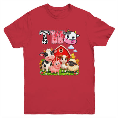 2nd Birthday Two Years Old Farm Theme Party Cow Birthday Youth Shirt | siriusteestore