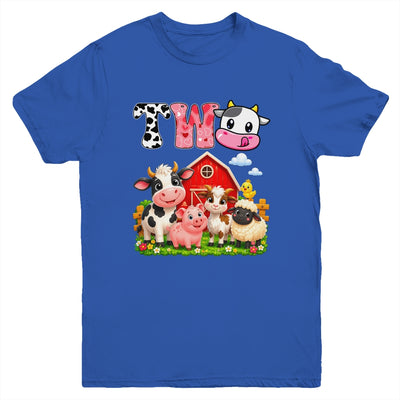 2nd Birthday Two Years Old Farm Theme Party Cow Birthday Youth Shirt | siriusteestore