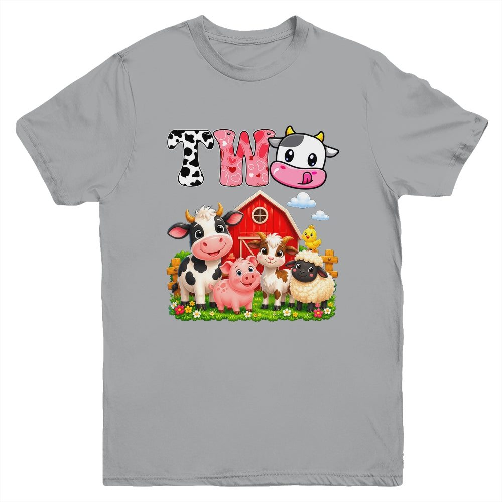 2nd Birthday Two Years Old Farm Theme Party Cow Birthday Youth Shirt | siriusteestore