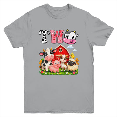 2nd Birthday Two Years Old Farm Theme Party Cow Birthday Youth Shirt | siriusteestore