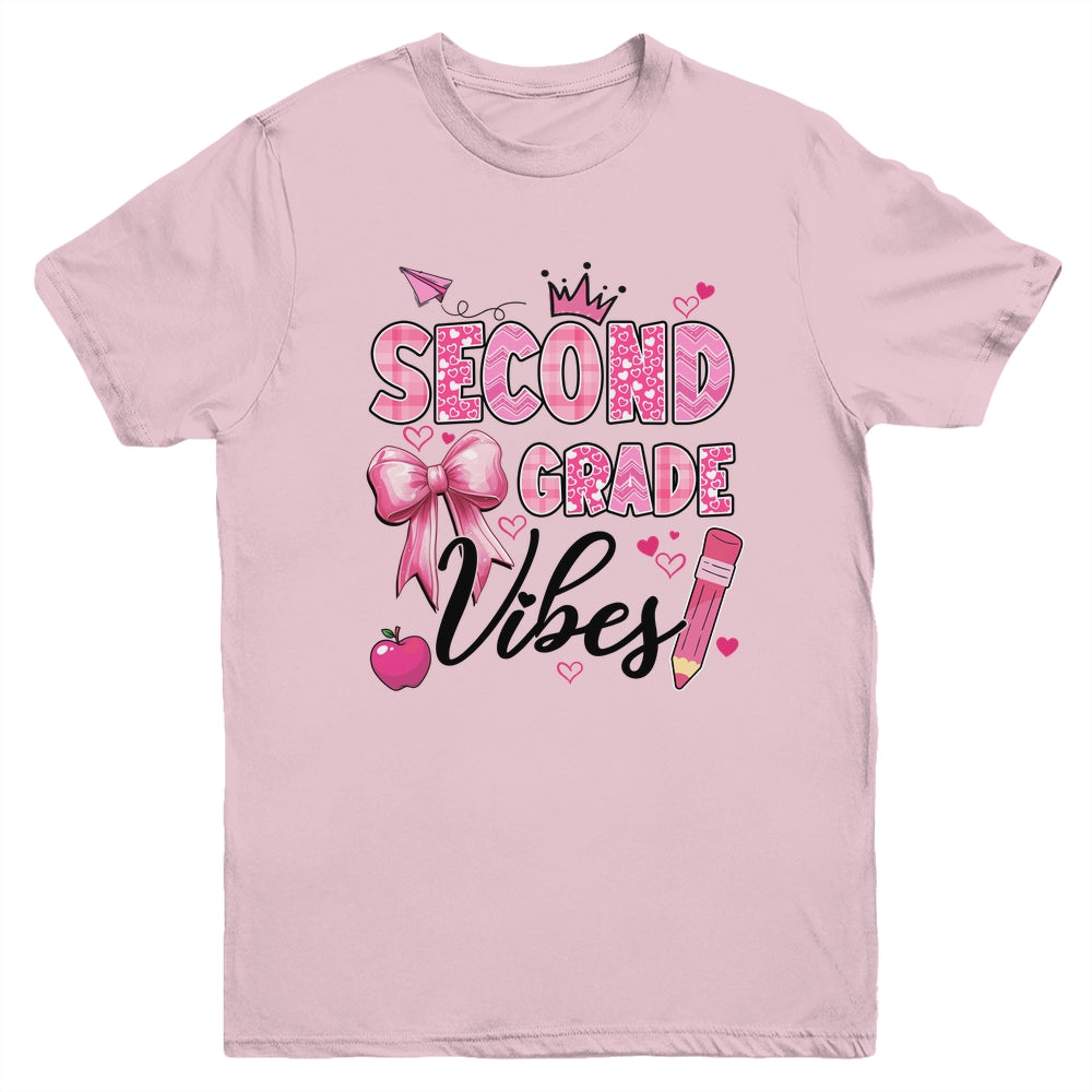 2nd Second Grade Vibes Back To School Coquette Teacher Girl Youth Shirt | siriusteestore