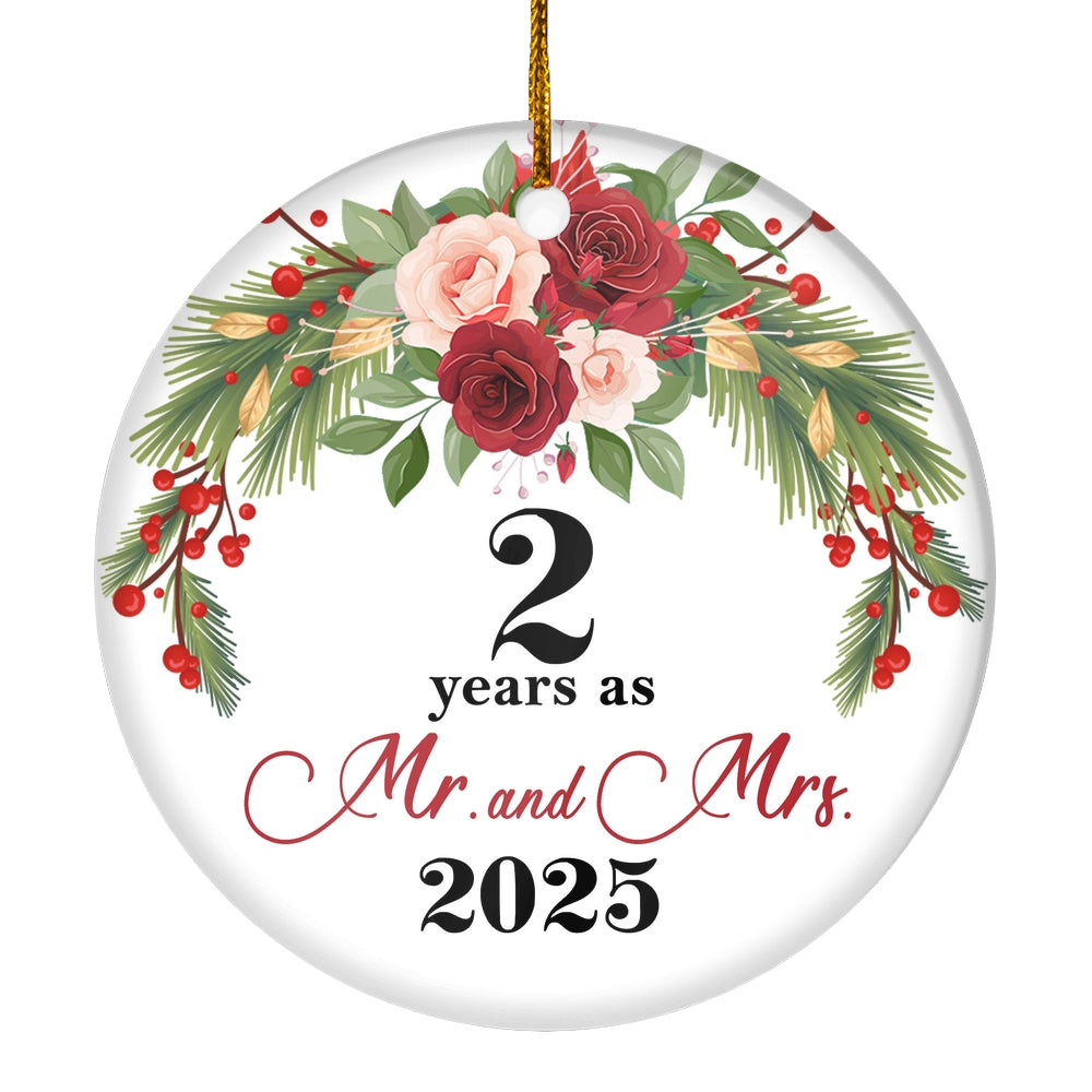 2nd Wedding Anniversary 2 Years As Mr & Mrs 2025 Christmas Ornaments Gifts For Couples Husband Wife Holiday Decoration Christmas Tree Ornament | siriusteestore
