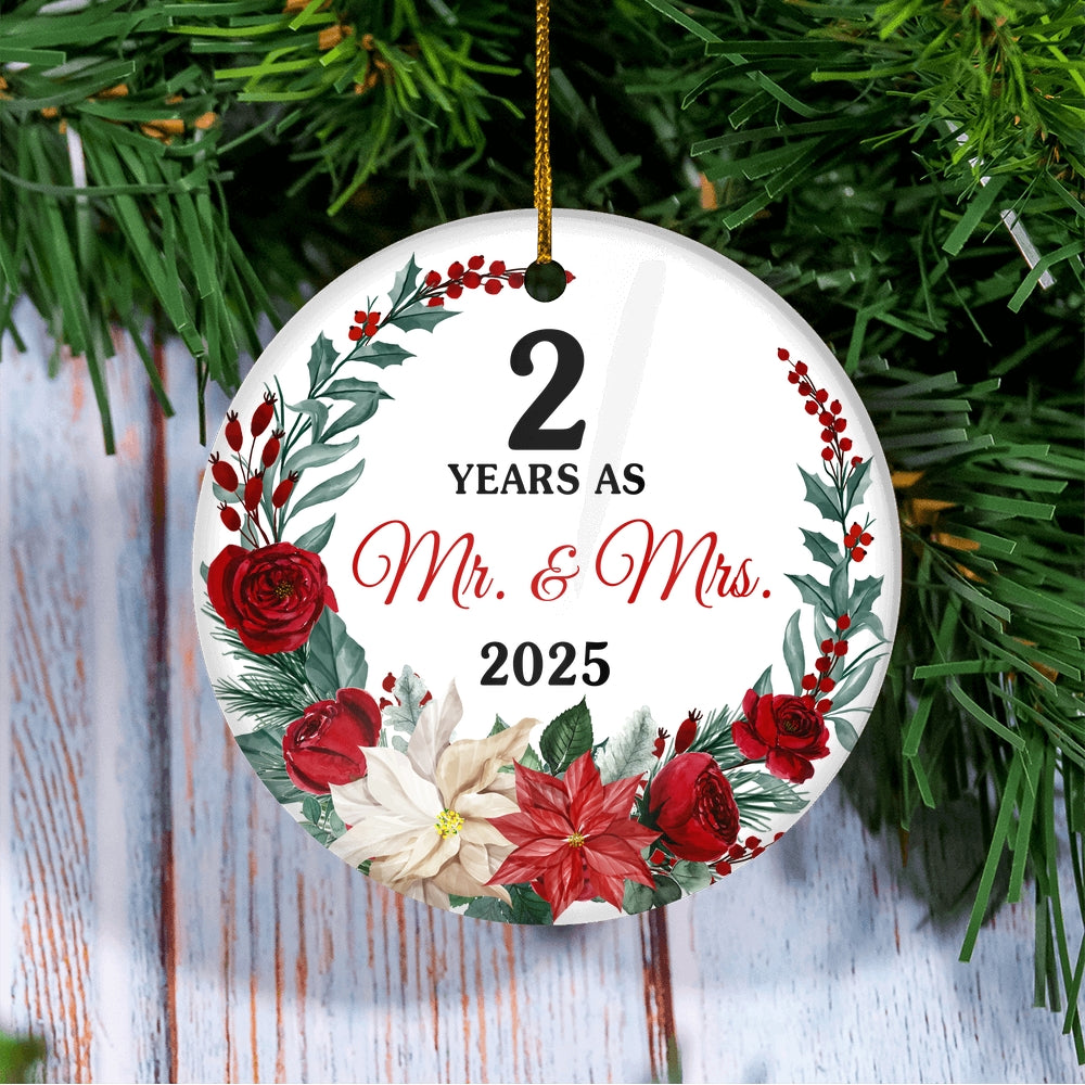2nd Wedding Anniversary Ornament Married 2 Years As Mr and Mrs For Couples Christmas Husband Wife Wedding Gift Holiday Decoration Christmas Tree Ornament | siriusteestore