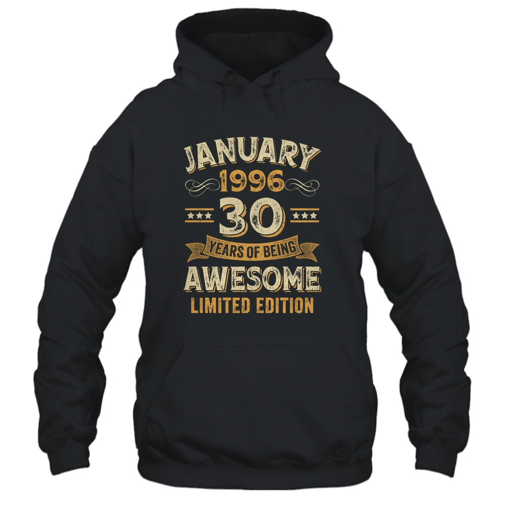 30 Years Awesome Vintage January 1996 30th Birthday Shirt & Hoodie | siriusteestore