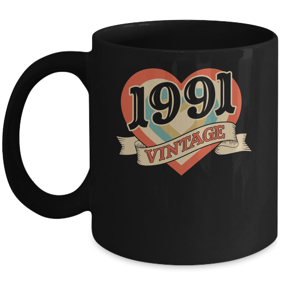 34th Birthday Gifts Classic Retro Heart Vintage 1991 Mug | siriusteestore