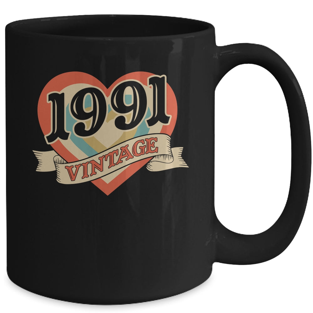 34th Birthday Gifts Classic Retro Heart Vintage 1991 Mug | siriusteestore
