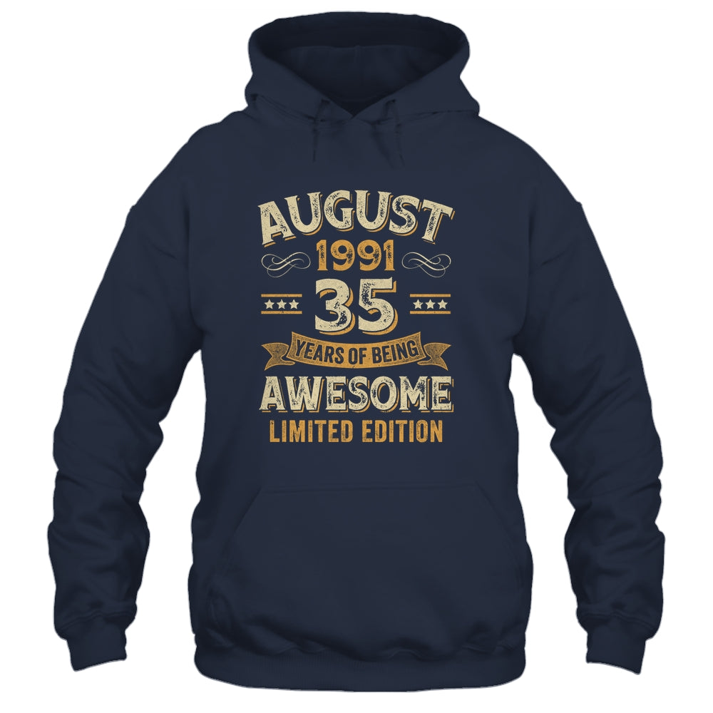35 Years Awesome Vintage August 1991 35th Birthday Shirt & Hoodie | siriusteestore