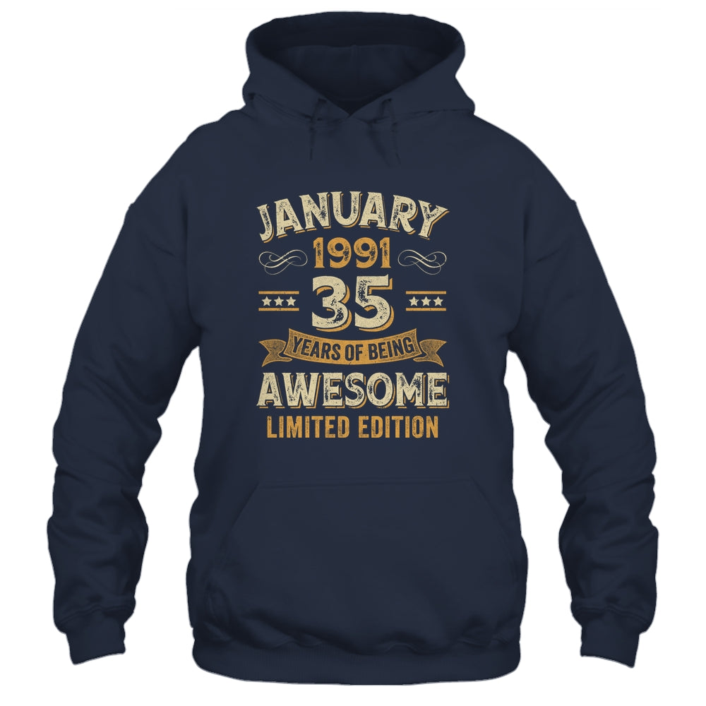 35 Years Awesome Vintage January 1991 35th Birthday Shirt & Hoodie | siriusteestore