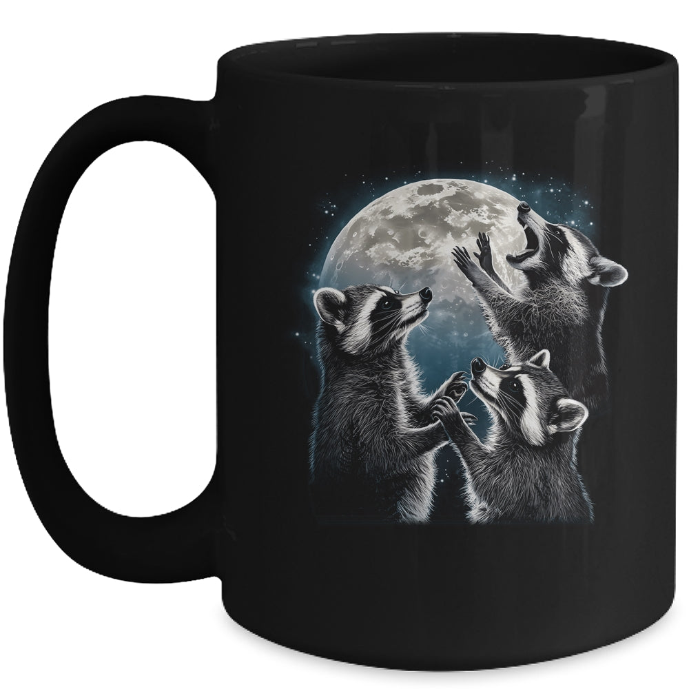 3 Racoon Moon Howling Racoon Head Funny Racoons Men Women Mug | siriusteestore