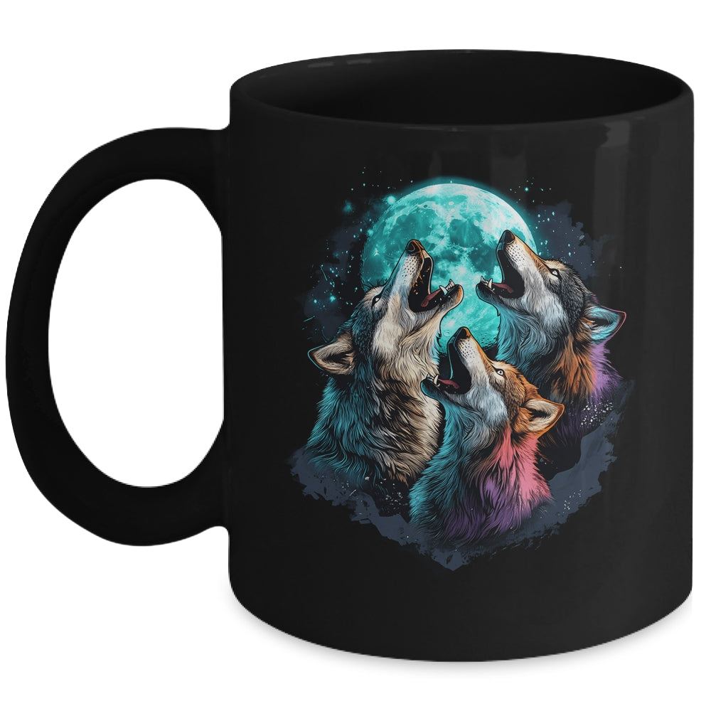 3 Wolf Moon Howling Wolf Head Funny Wolves For Men Women Mug | siriusteestore