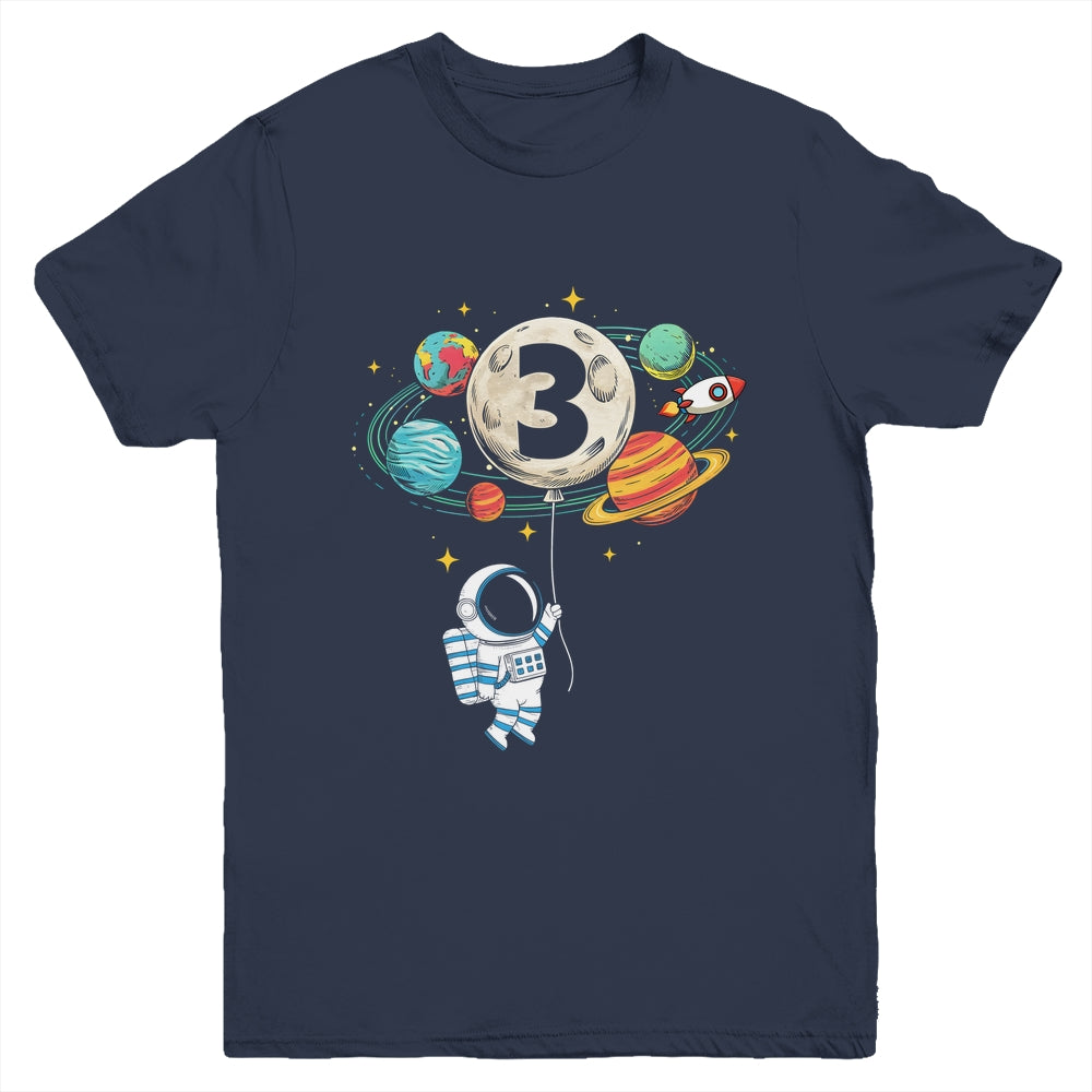 3 Years Old Birthday Boy Astronaut Space 3rd Birthday Youth Shirt | siriusteestore
