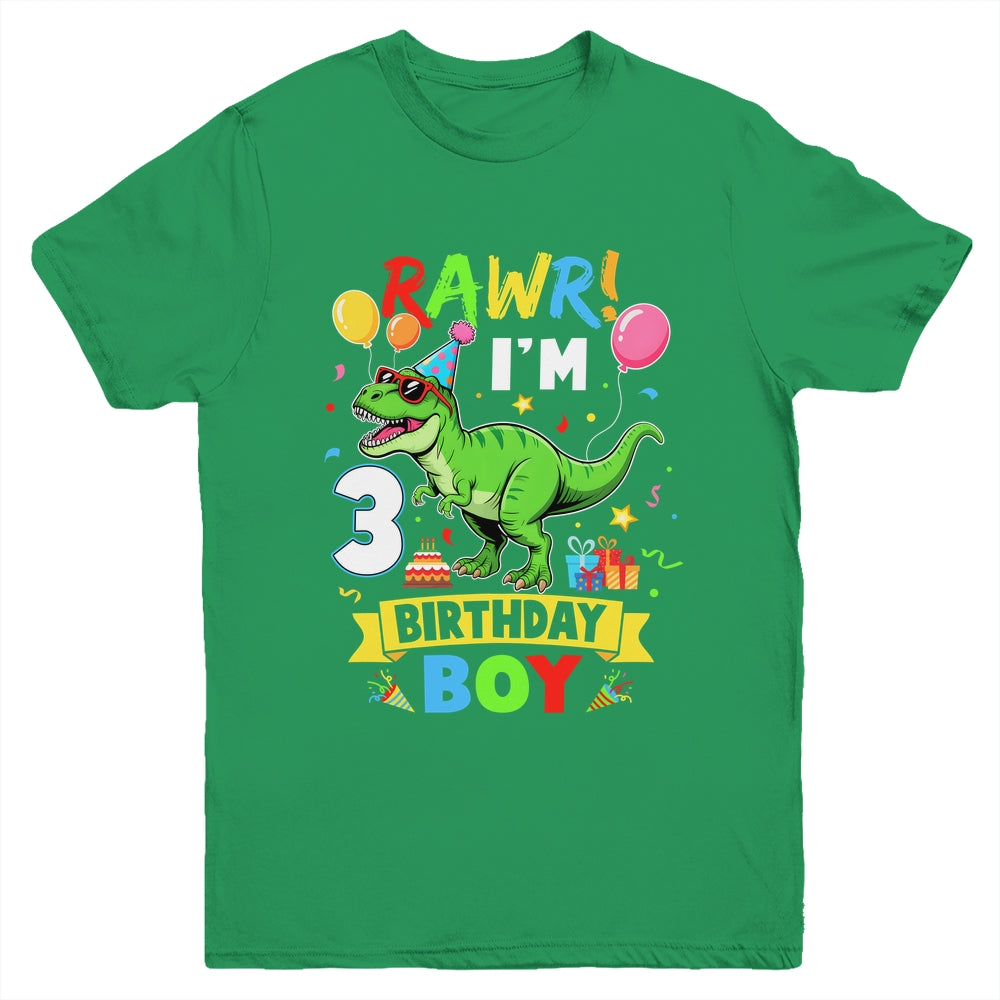 3 Years Old Boy 3rd Birthday Boy T Rex Dinosaur Youth Shirt | siriusteestore