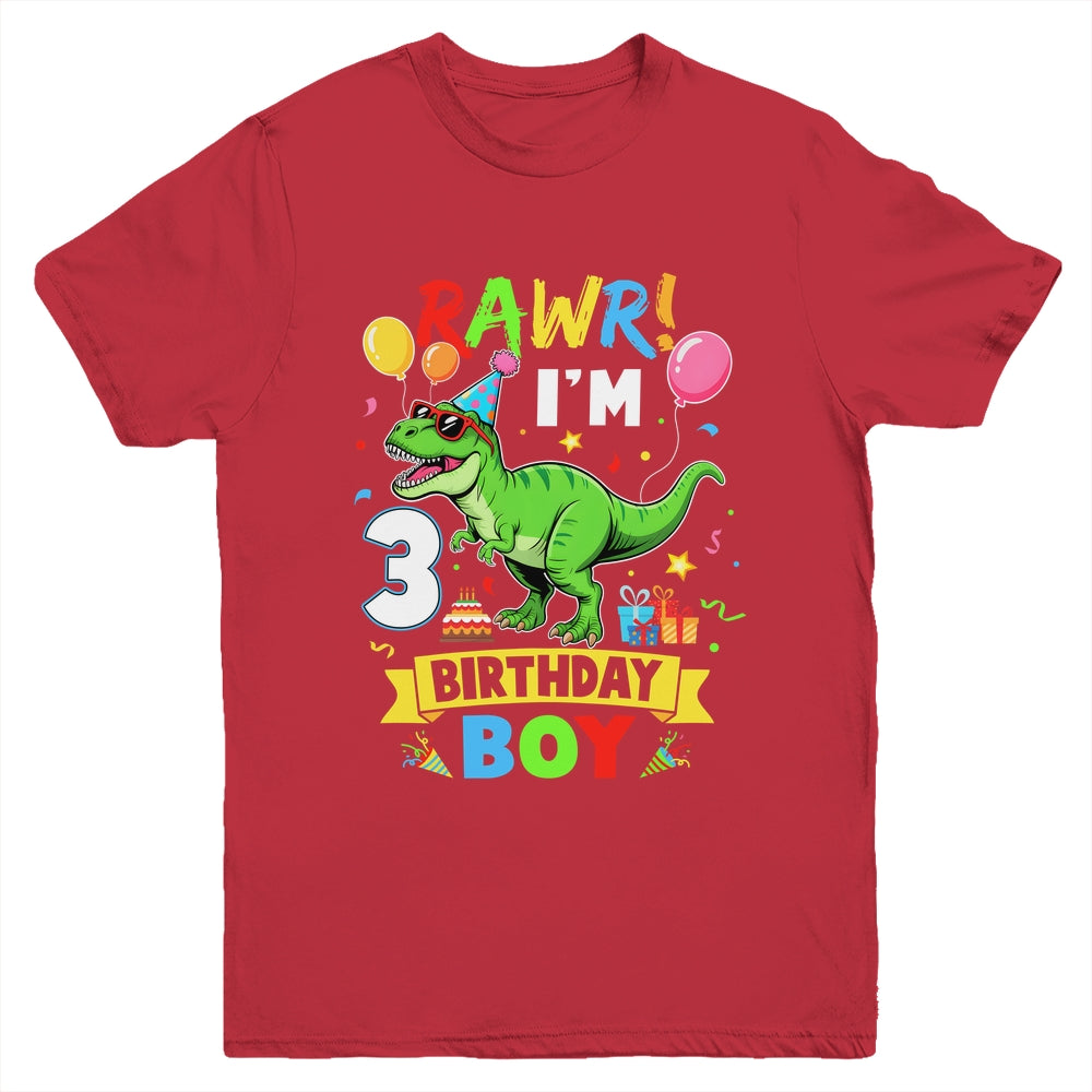 3 Years Old Boy 3rd Birthday Boy T Rex Dinosaur Youth Shirt | siriusteestore