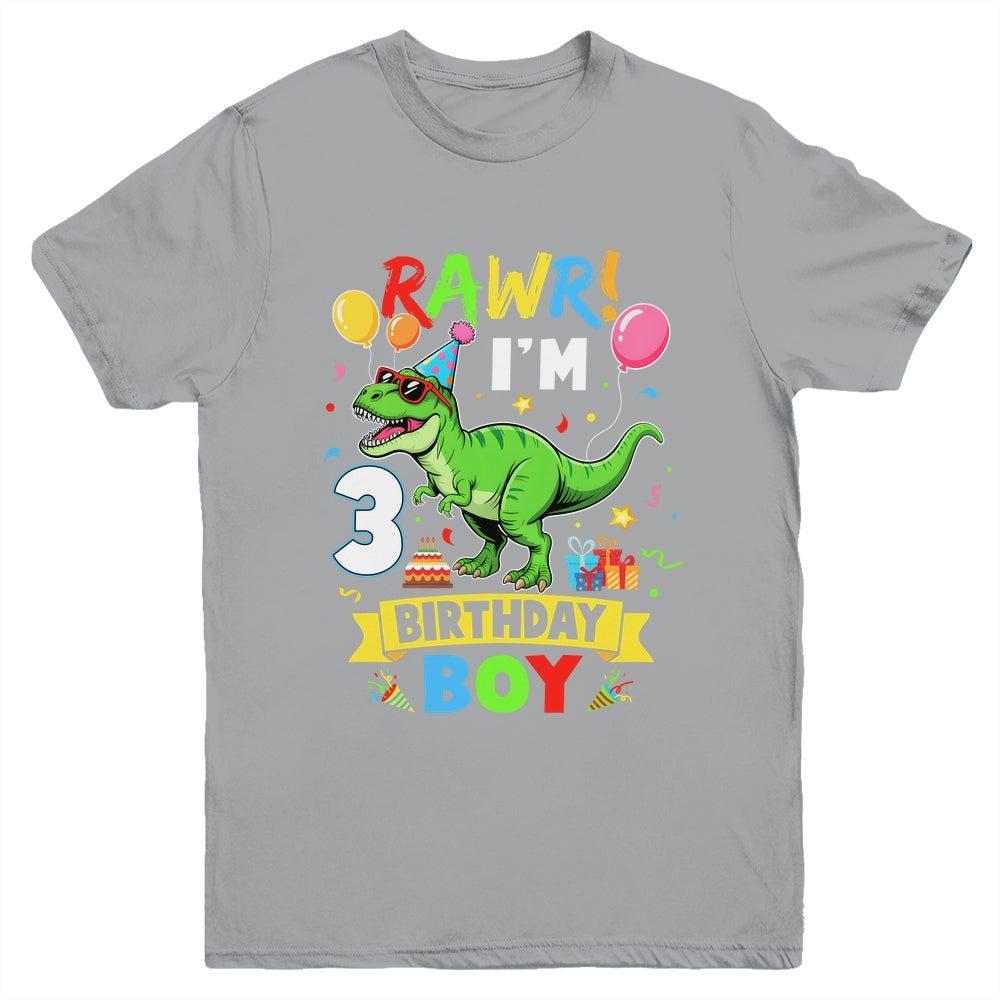 3 Years Old Boy 3rd Birthday Boy T Rex Dinosaur Youth Shirt | siriusteestore