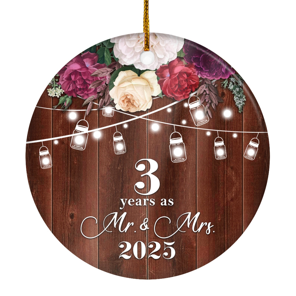 3rd Anniversary Wedding Ornament 3 Years As Mr and Mrs For Couples Christmas Husband Wife Married Wedding Gift Holiday Decoration Christmas Tree Ornament | siriusteestore