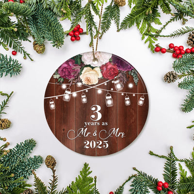 3rd Anniversary Wedding Ornament 3 Years As Mr and Mrs For Couples Christmas Husband Wife Married Wedding Gift Holiday Decoration Christmas Tree Ornament | siriusteestore
